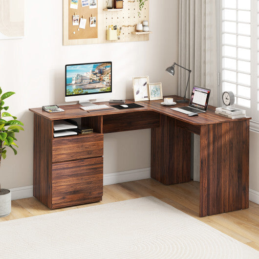 L-Shaped Computer Desk with Letter File Drawer-White W2B