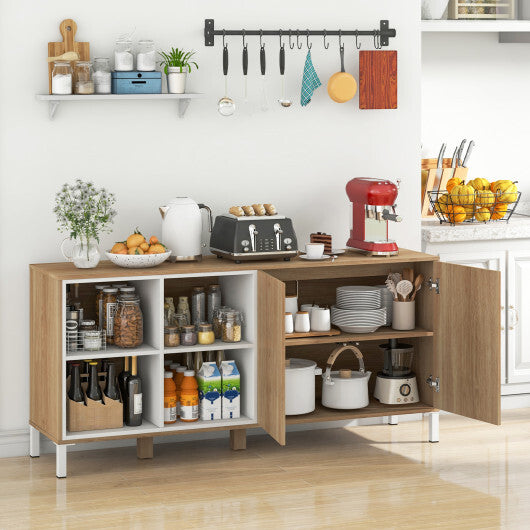 63 Inches Buffet Sideboard with 4 Compartments and Push-to-Open Cabinet-Natural W2B