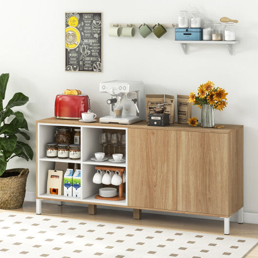 63 Inches Buffet Sideboard with 4 Compartments and Push-to-Open Cabinet-Natural W2B
