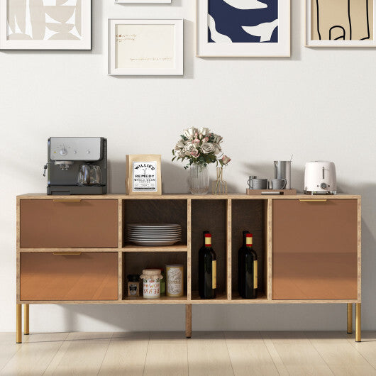 Mirrored Buffet Cabinet with 2 Drawers and 1 Door for Living Room-Natural W2B