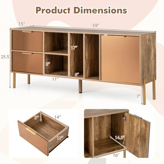 Mirrored Buffet Cabinet with 2 Drawers and 1 Door for Living Room-Natural W2B
