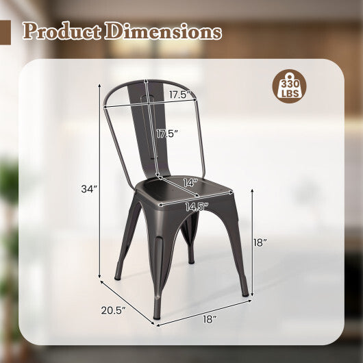 Metal Dining Chairs Set of 4 with Removable Backrest for Dining Room Restaurant Living Room-Black W2B
