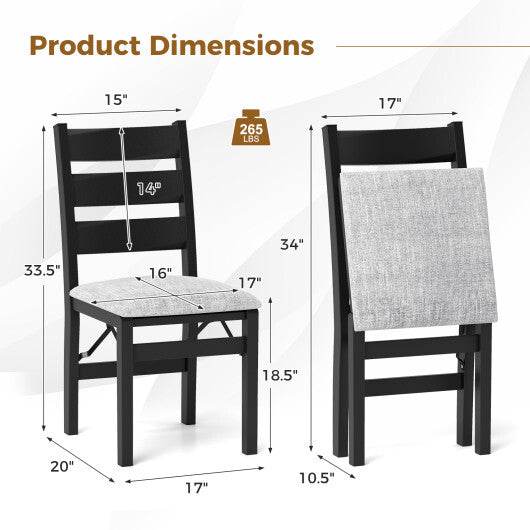 Modern Upholstered Folding Chairs Set of 2 with Comfy Backrest-Black W2B