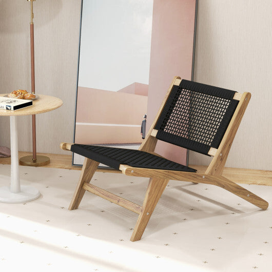 Indoor Outdoor Teak Wooden Chair with Handwoven Cordage Seat and Backrest W2B