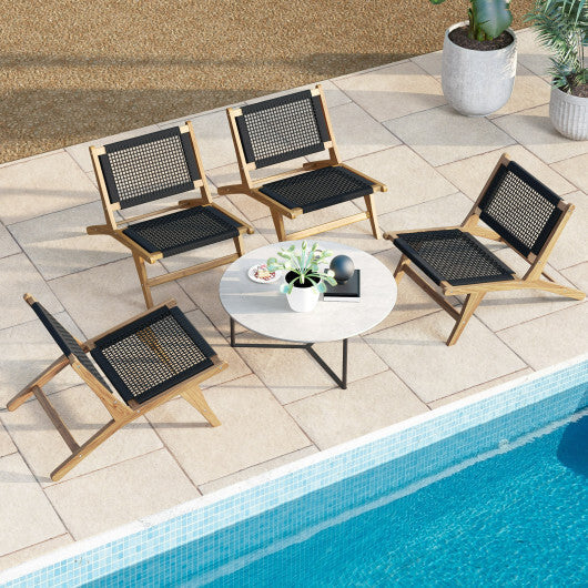 Indoor Outdoor Teak Wooden Chair with Handwoven Cordage Seat and Backrest W2B