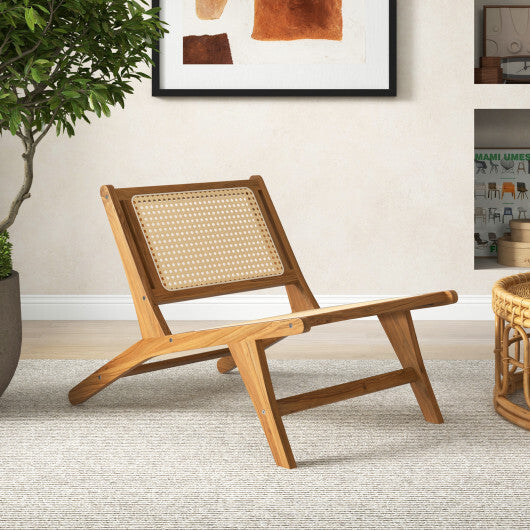 Teak Wooden Chair with Handwoven Rattan Seat and Backrest W2B