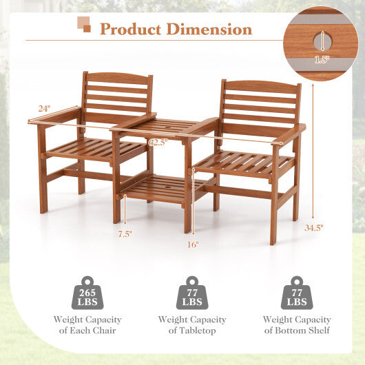 Outdoor Patio Wood 2-Seat Conversation Set with Coffee Table and Umbrella Hole W2B
