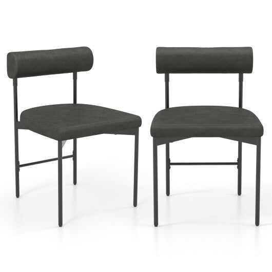 Faux Leather Upholstered Kitchen Side Chair Set of 2 with Curved and Padded Backrest-Brown W2B