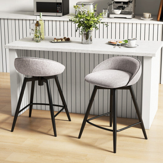 Upholstered Bar Stools Set of 2 with Footrest and Backrest-Gray W2B