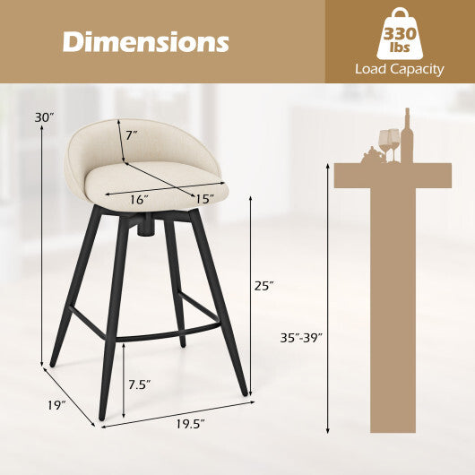 Upholstered Bar Stools Set of 2 with Footrest and Backrest-Gray W2B
