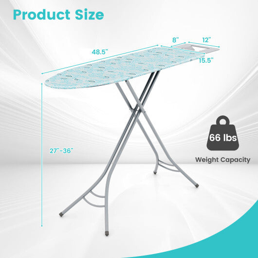 Foldable Ironing Board with Iron Rest and Adjustable Height-Turquoise W2B