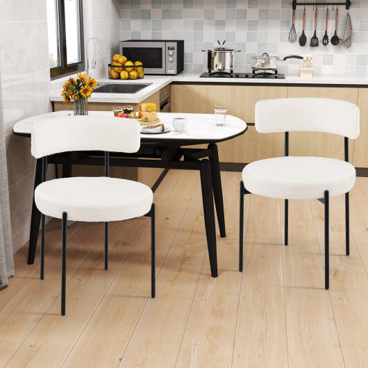 Boucle Dining Chair with Curved Backrest and Metal Legs Set of 2-White W2B