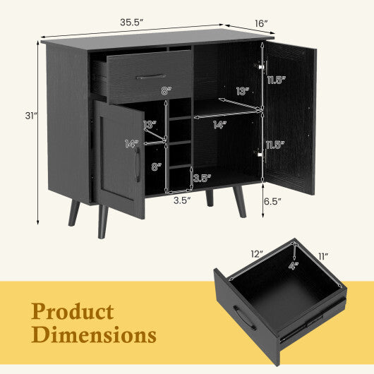 2-Door Buffet Sideboard with 6-Bottle Wine Rack Drawer W2B