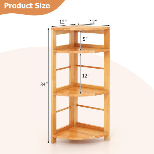 4-Tier Corner Shelf with Rubber Wood Frame and Anti-Toppling Kit W2B
