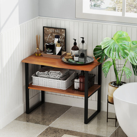 2-Tier Teak Wood End Table Sofa Side for Living Room Hallway Laundry W2B