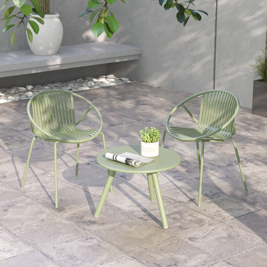 All Weather PP Patio Conversation Set with Round Coffee table and 2 Chairs-Gray W2B