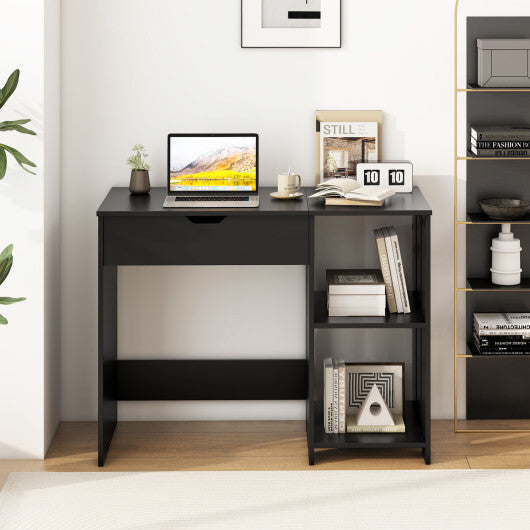 Space Saving Computer Desk with Hidden Compartment and Open Storage Shelves-Black W2B