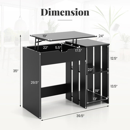 Space Saving Computer Desk with Hidden Compartment and Open Storage Shelves-Black W2B
