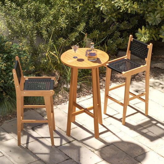 30 Inch Rattan Teak Wood Bar Stool with Backrest and Footrest W2B