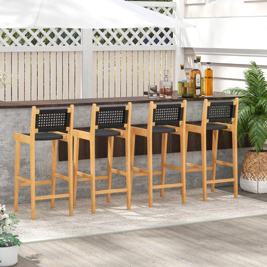 30 Inch Rattan Teak Wood Bar Stool with Backrest and Footrest W2B