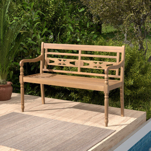 2-Person Teak Wood Patio Bench with Wide Backrest and Curved Armrests W2B