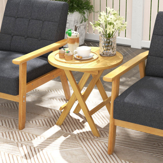Portable and Compact Outdoor End Table with X-shaped Legs and Slatted Tabletop