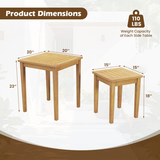 2 Pieces Space Saving Design Teak Wood Outdoor Patio Nesting Table W2B