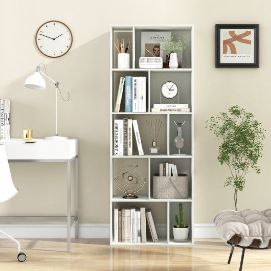 63 Inch 5-Tier Geometric 10-Cube Bookshelf Tall Bookcase-White W2B