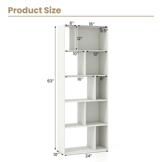 63 Inch 5-Tier Geometric 10-Cube Bookshelf Tall Bookcase-White W2B