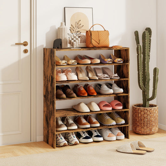 6-tier Shoe Rack with Anti-tipping Device for Entryway-Rustic Brown W2B