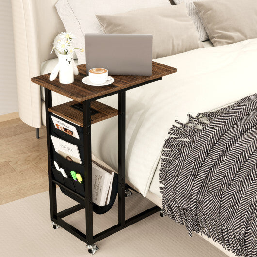C-shaped End Table with Charging Station and Retractable Tabletop-Coffee W2B