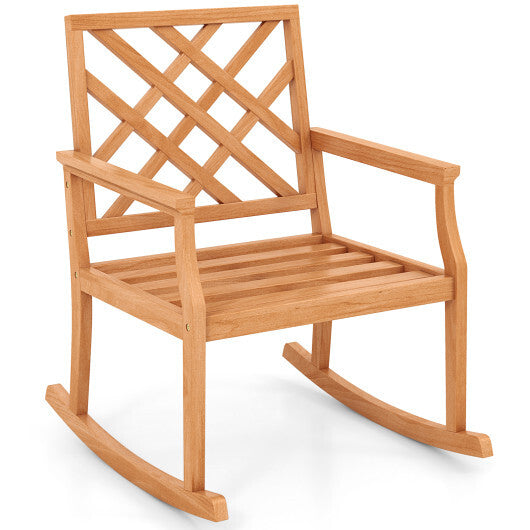 Teak Wood Rocking Chair with Backrest and Slatted Seat W2B