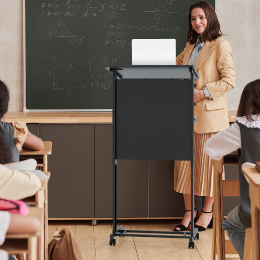 3-Position Height Adjustable Lectern Table with Tilted Tabletop-Black W2B