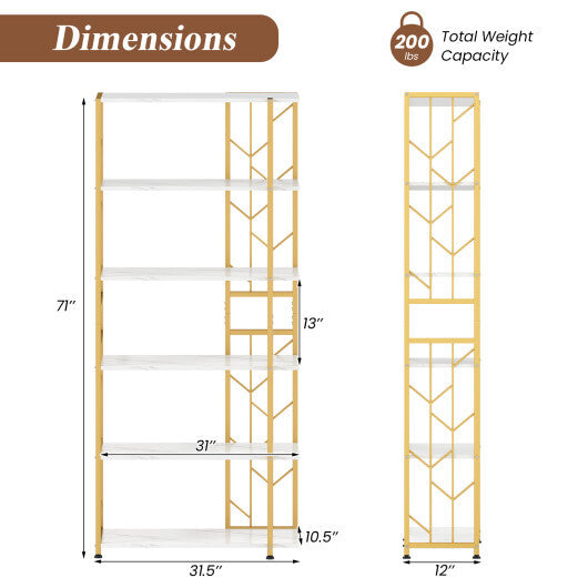 6-Tier Bookshelf Modern Geometric Bookcase with Heavy-duty Metal Frame and Anti-tipping Kits-Rustic Brown W2B
