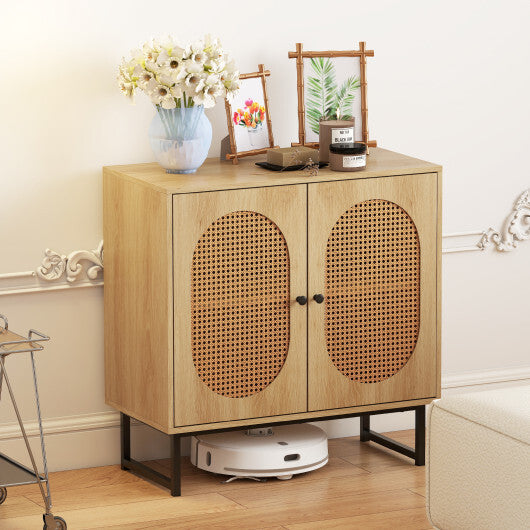 Buffet Cabinet Rattan Storage Cabinet with 2 Doors and Adjustable Shelf-Natural W2B