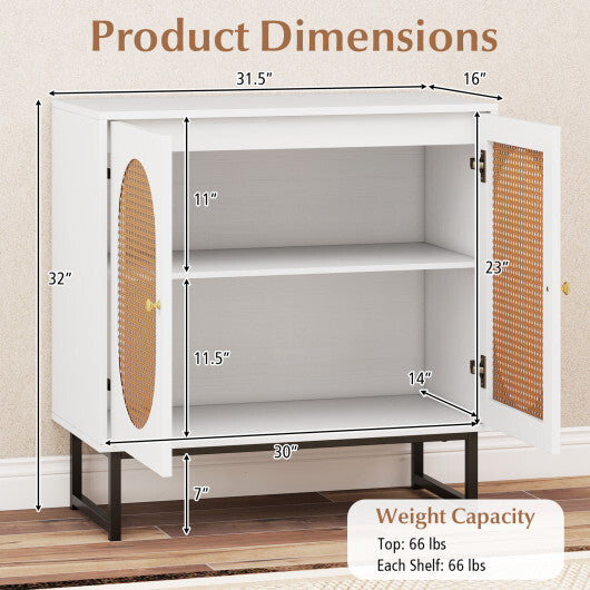 Buffet Cabinet Rattan Storage Cabinet with 2 Doors and Adjustable Shelf-Natural W2B