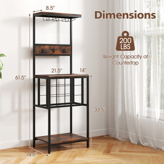 Freestanding Wine Rack Floor Wine Bar Cabinet with Glass Racks-Rustic Brown W2B