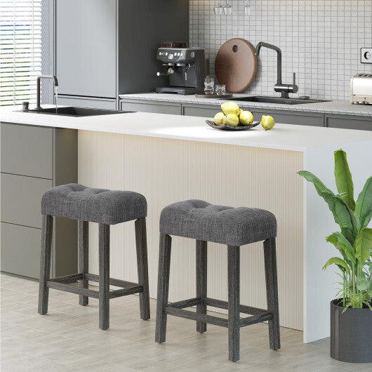 24 Inch Set of 2 Saddle Bar Stools with Padded Seat-Gray