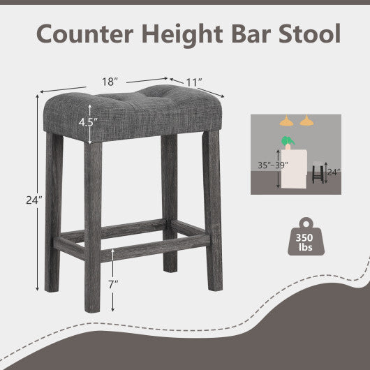 24 Inch Set of 2 Saddle Bar Stools with Padded Seat-Gray W2B