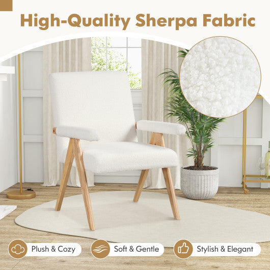 Mid Century Modern Accent Chair with Rubber Wood Frame and Padded Armrests-White W2B