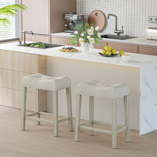 Set of 2 Upholstered Counter Height Bar Stool with Curved Saddle-Seat-Light Gray W2B