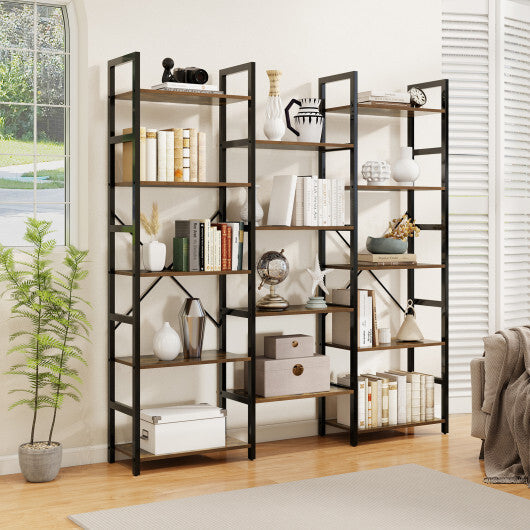 5-tier Triple Wide Heavy-duty Metal Frame Industrial Bookshelf-Rustic Brown W2B