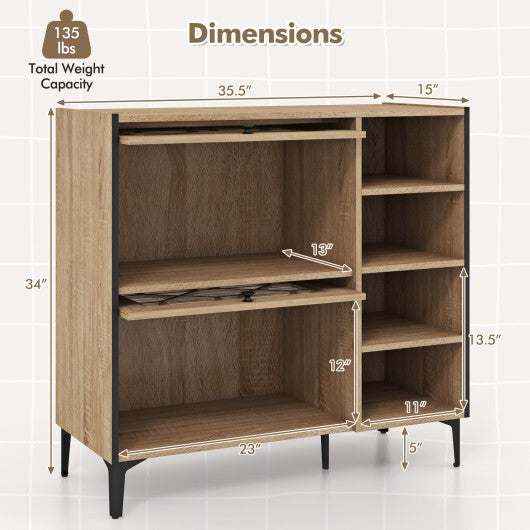 Rustic Shoe Cabinet with Flip-up See-through Doors and Adjustable Shelves-Oak W2B