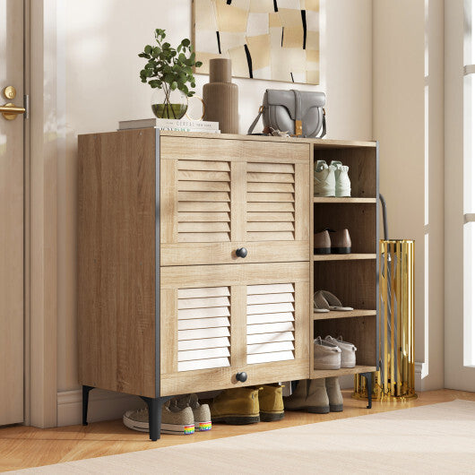 Shoe Rack Organizer with Flip-up See-through Doors and Adjustable Shelves-Oak W2B
