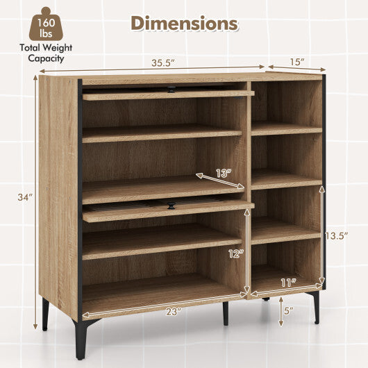 Shoe Rack Organizer with Flip-up See-through Doors and Adjustable Shelves-Oak W2B