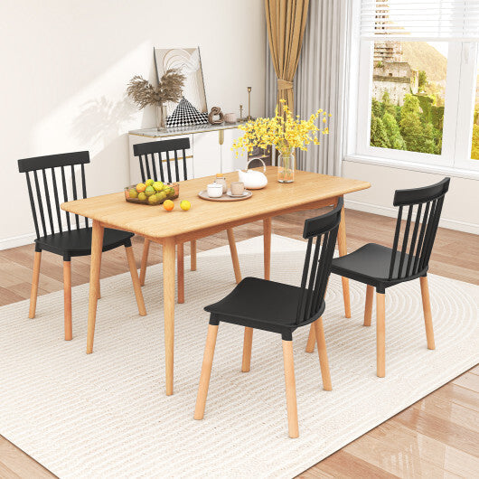 Set of 4 Windsor Dining Chairs with Spindle Backs and Curved Seats-Black W2B