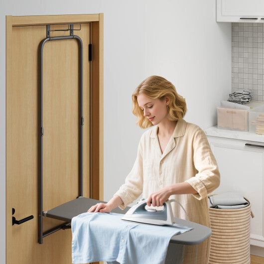 Over the Door Ironing Board Space-Saving Metal Hanging Ironing Board-Gray W2B