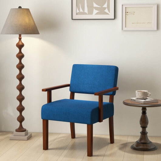 Linen Accent Chair Living Room Chair with Soft Padded Seat and Backrest-Blue W2B
