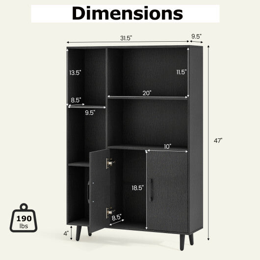 4 Inch Floor Bookshelf with 5 Open Compartments and Storage Cabinet-Black W2B
