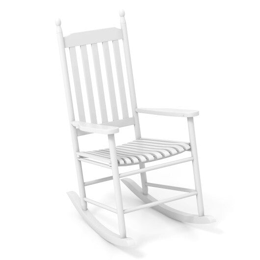 High-Back Acacia Wood Outdoor Rocking Chair with Solid Rocking Base-Black